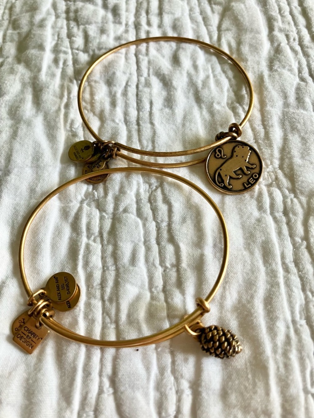 Alex and Ani Gold Tone Leo & Pinecone Charm Bangles